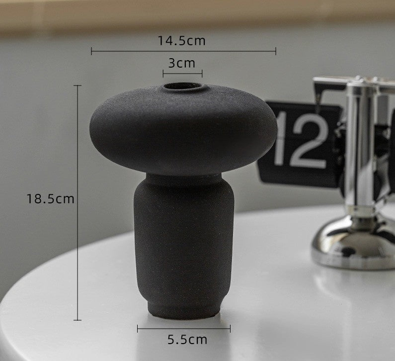 Mushroom shaped ceramic vase dimensions showing height diameter and opening