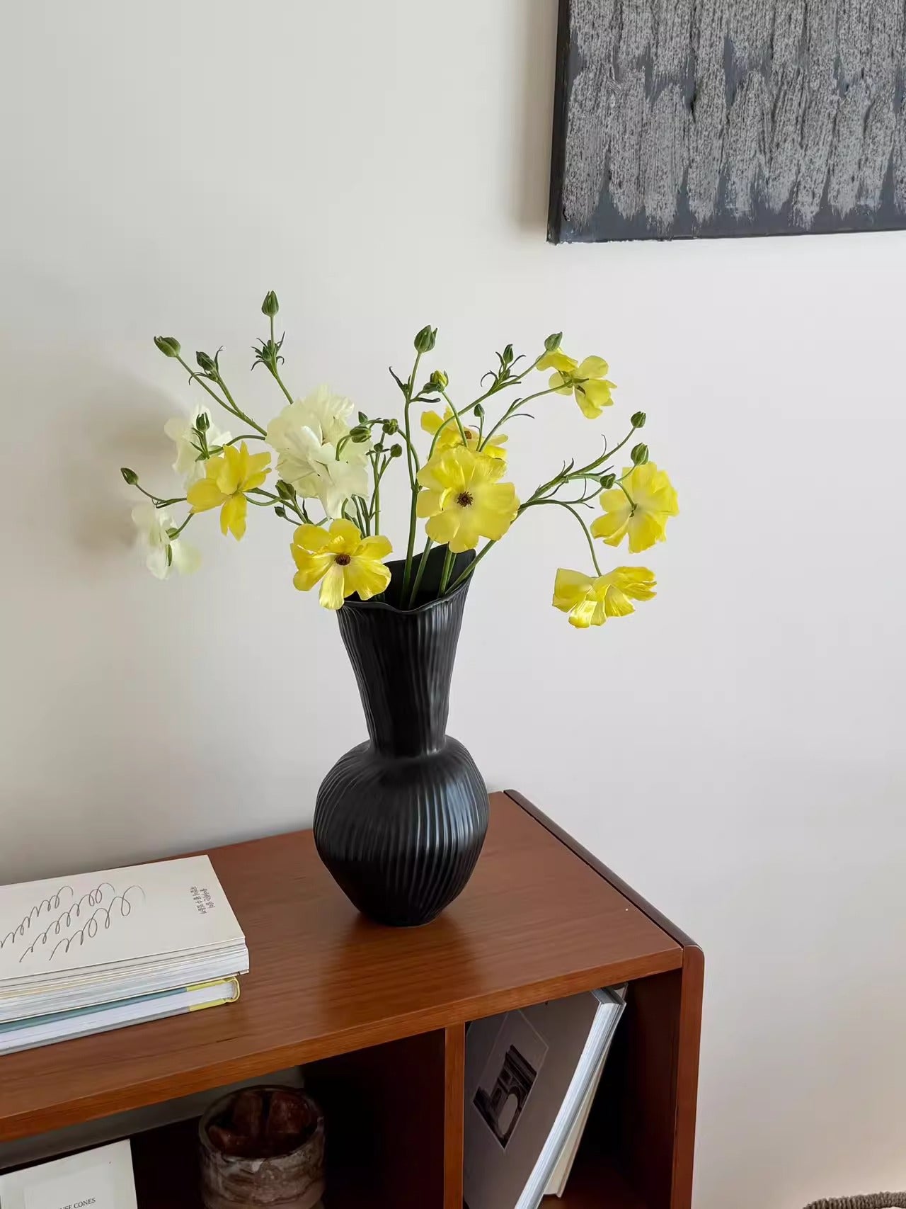 Ribbed gourd ceramic vase used as home decor
