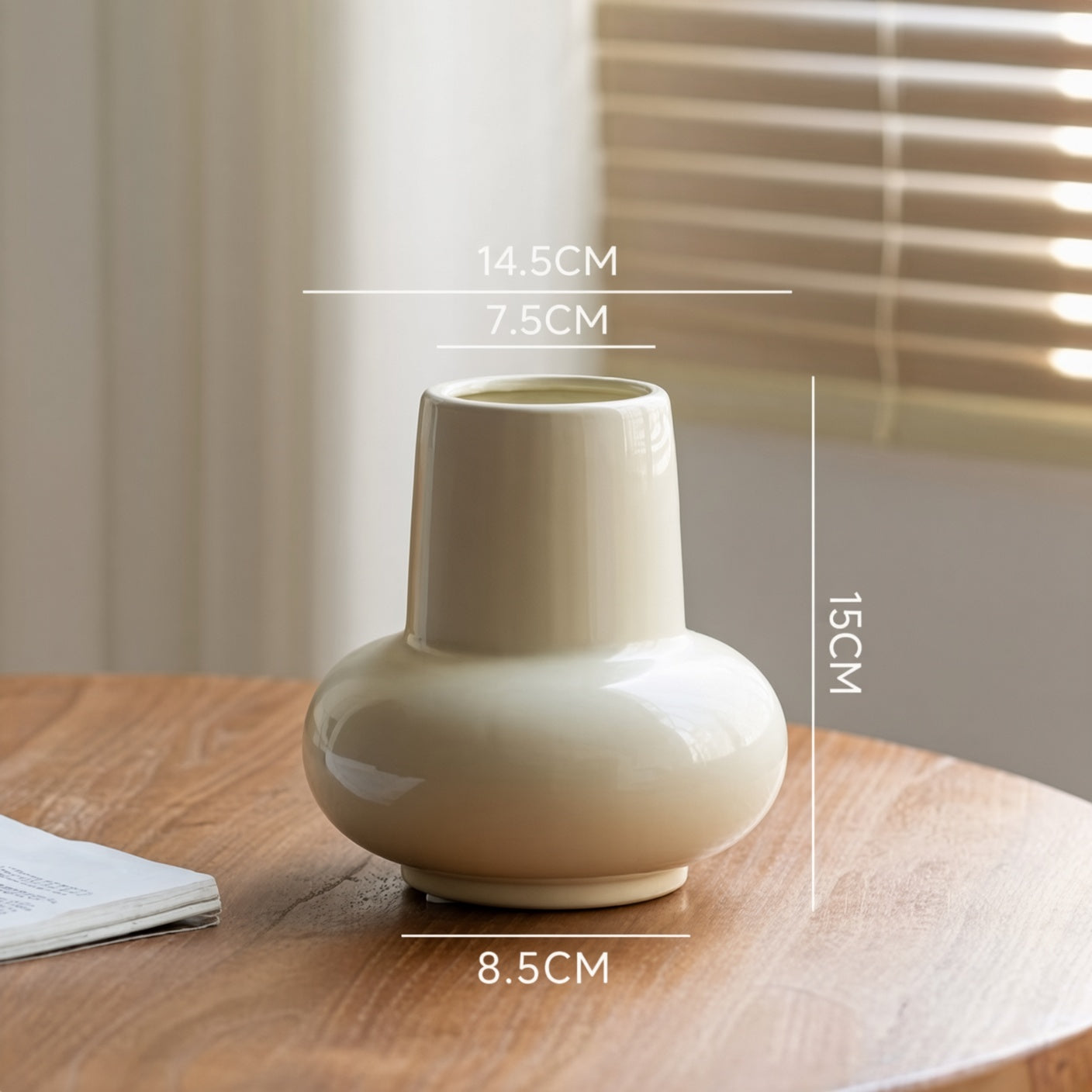 Rounded bulb ceramic vase dimensions showing height diameter and opening